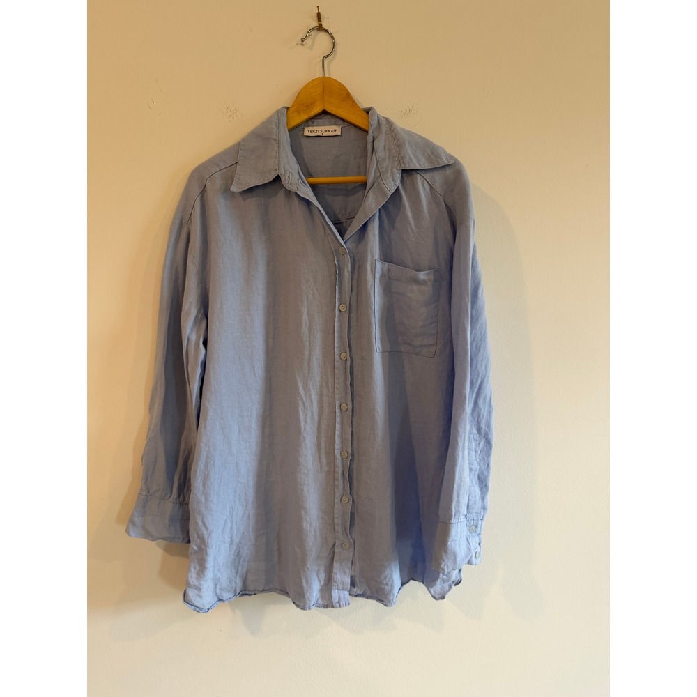 Terzi Dukkani Light Blue Linen Button Down Shirt Size 2 Large Coastal Oversized